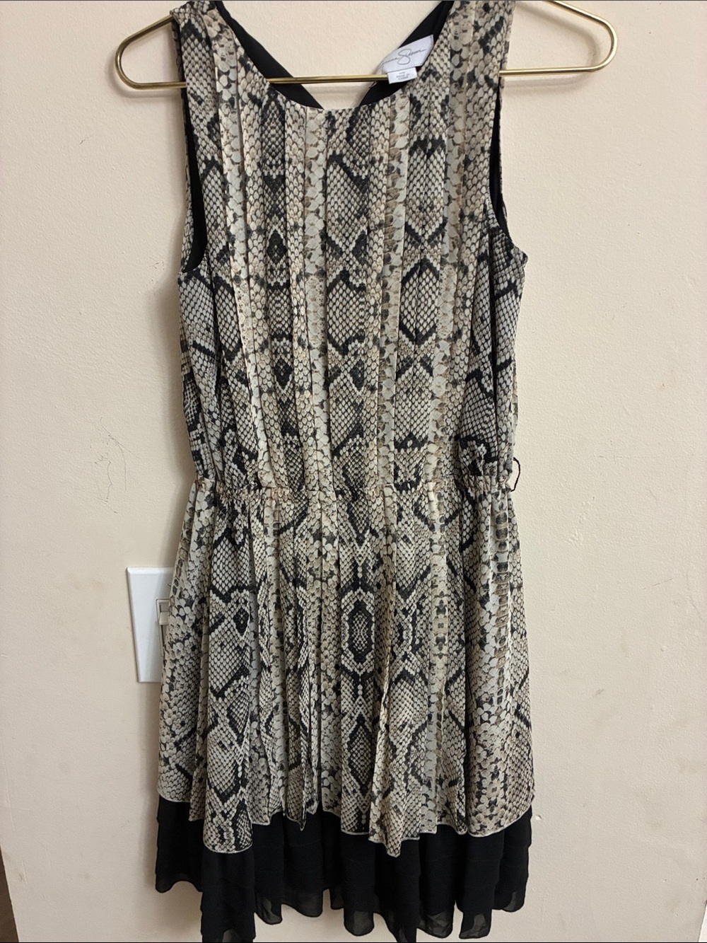 Jessica Simpson Beige and Black Snake-Print Mini Dress size XS